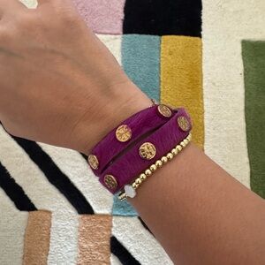 Tory Burch Pony Hair double wrap bracelet Purple and Gold